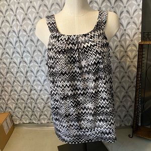 Womens Large Tank Top Black And White zig Zag Print AB Studio Pleat Neck Detail